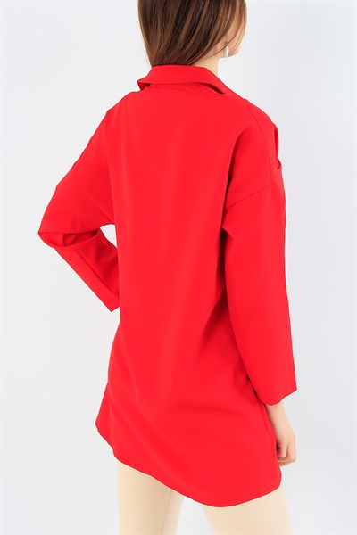 Cep Detay Kırmızı Likralı Gömlek 28736B