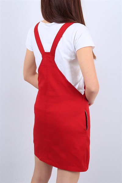 Cepli Kırmızı Bayan Salopet Elbise 12067B