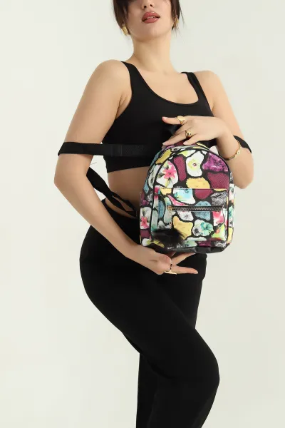 Çiçek Baskılı Mini Boy Sırt Çantası 336457