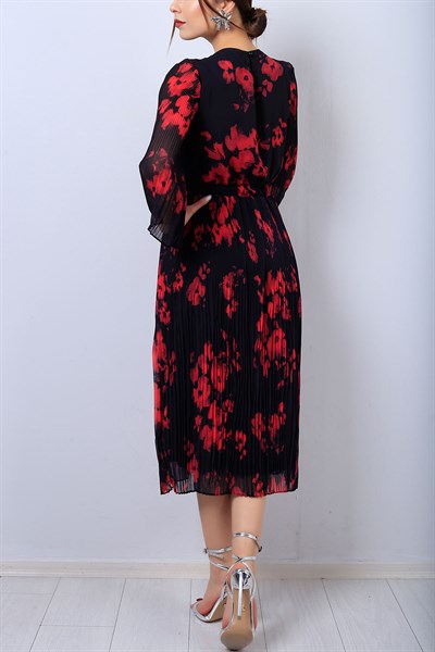 Çiçek Desen Pileli Elbise 5189B