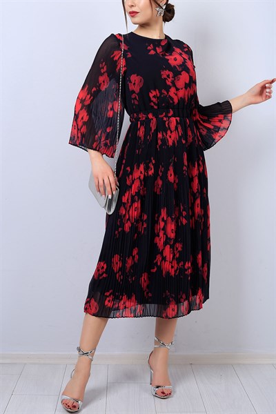 Çiçek Desen Pileli Elbise 5189B