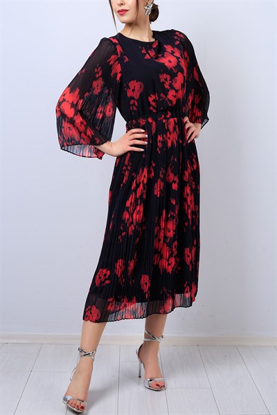 Çiçek Desen Pileli Elbise 5189B
