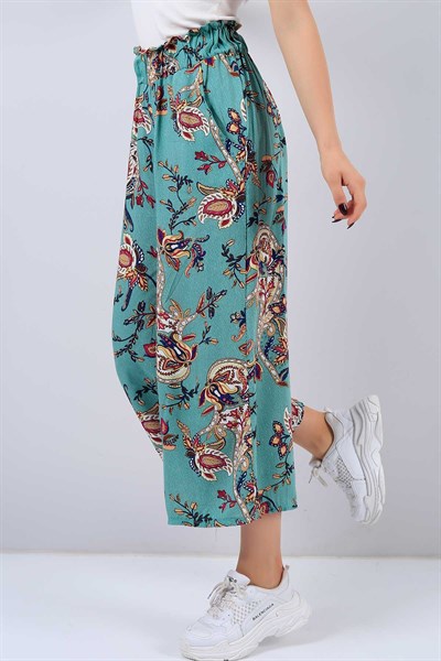 Çiçek Desenli Bol Paça Pantolon 125320B    