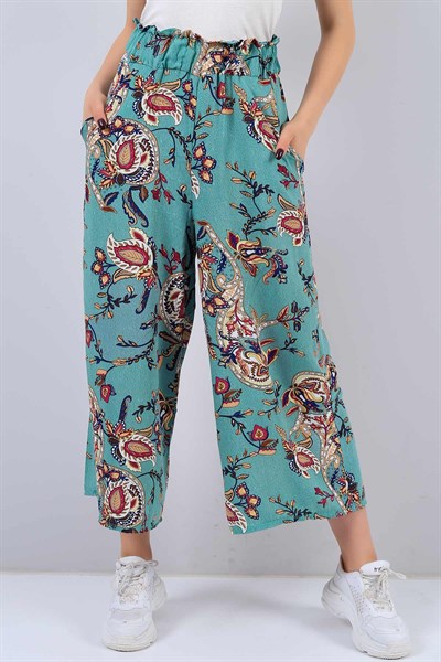 Çiçek Desenli Bol Paça Pantolon 125320B    