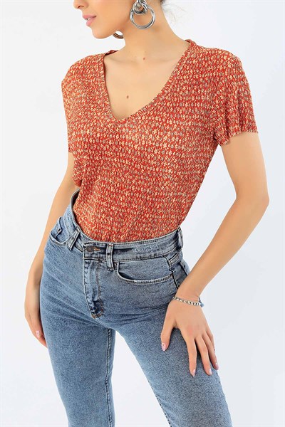 Çiçek Desenli Piliseli Bluz 33625