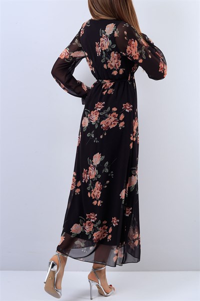 Çiçek Desenli Şifon Elbise 17404B