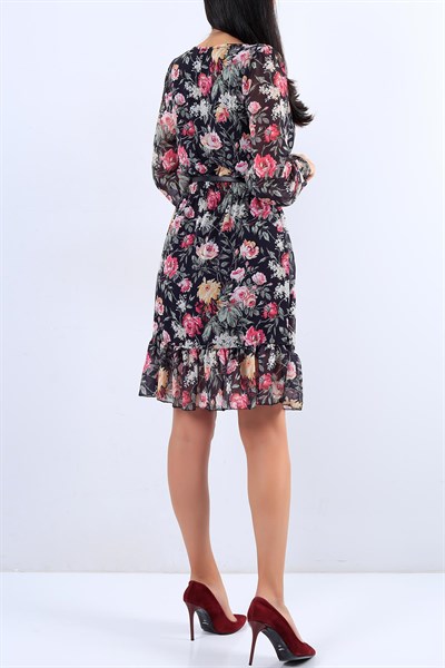 Çiçek Desenli Şifon Elbise 20627b