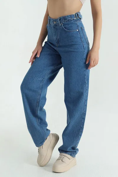 Çift Toka Baggy Kadın Kot Pantolon 367043