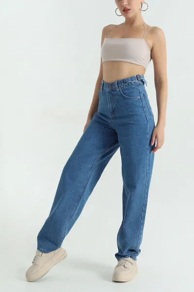 Çift Toka Baggy Kadın Kot Pantolon 367043