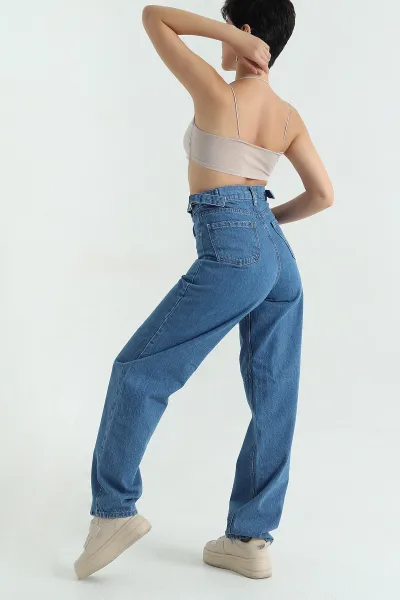 Çift Toka Baggy Kadın Kot Pantolon 367043