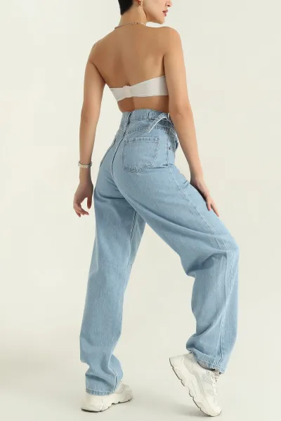 Çift Toka Baggy Kadın Kot Pantolon 367044