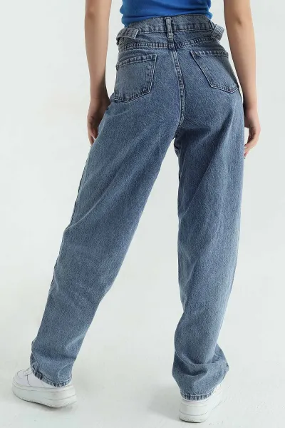 Çift Toka Baggy Kadın Kot Pantolon 367045