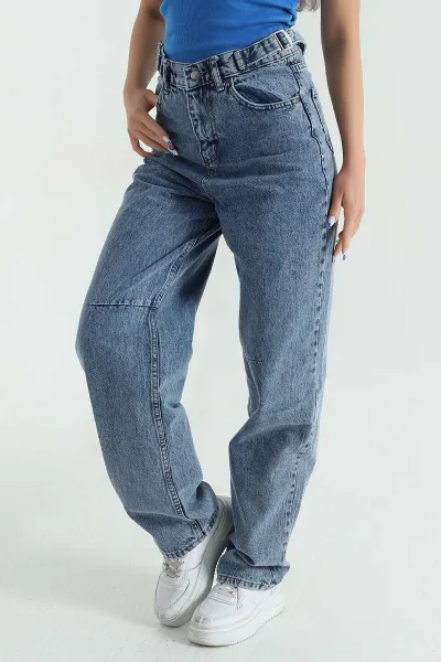 Çift Toka Baggy Kadın Kot Pantolon 367045