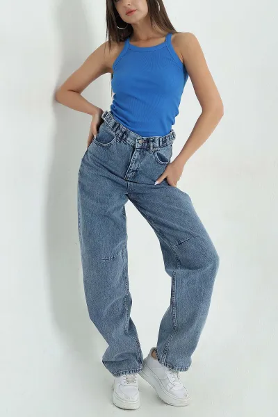 Çift Toka Baggy Kadın Kot Pantolon 367045