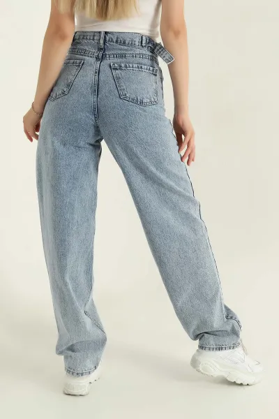 Çift Toka Baggy Kadın Kot Pantolon 367046