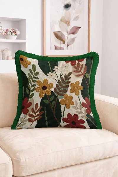 43x43 Cm Dijital Baskılı Fermuarlı Çift Taraflı Saçaklı Kırlent Kılıfı 483425