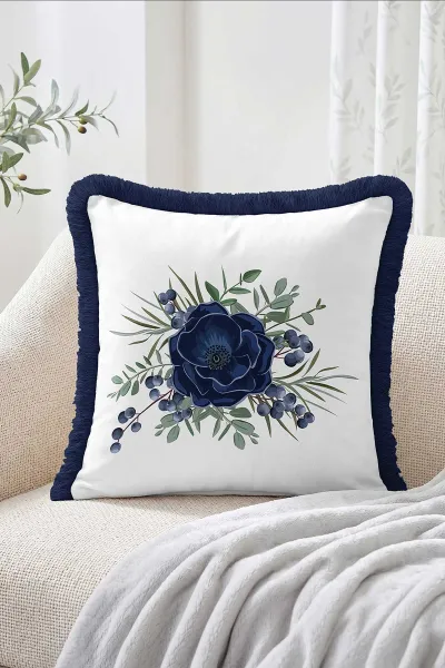 43x43 Cm Dijital Baskılı Fermuarlı Çift Taraflı Saçaklı Kırlent Kılıfı 483467