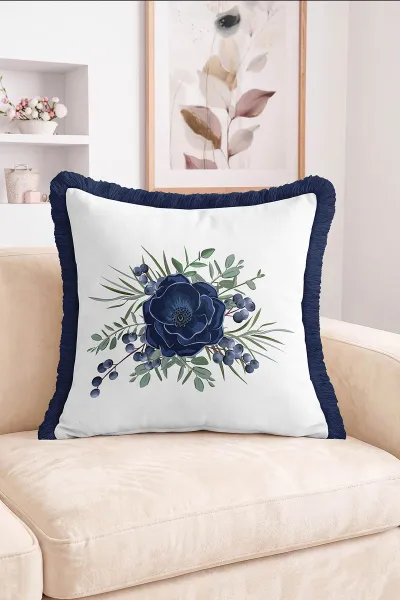 43x43 Cm Dijital Baskılı Fermuarlı Çift Taraflı Saçaklı Kırlent Kılıfı 483467