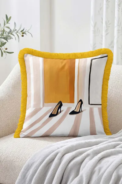 43x43 Cm Dijital Baskılı Fermuarlı Çift Taraflı Saçaklı Kırlent Kılıfı 483488