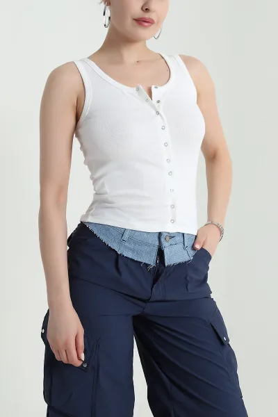 Çıt Çıtlı Düğmeli Kolsuz Kadın Bluz 471933