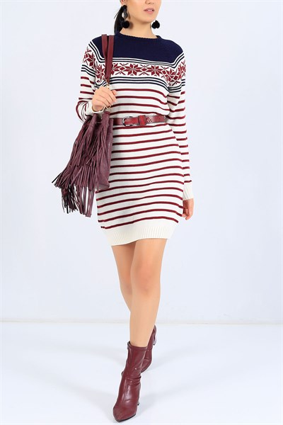 Çizgi Desen Krem Triko Tunik 25000B