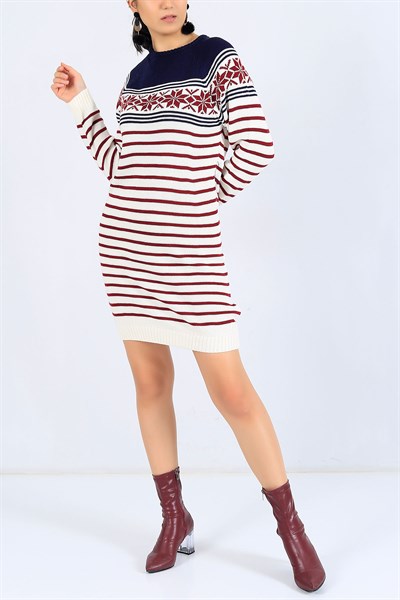 Çizgi Desen Krem Triko Tunik 25000B