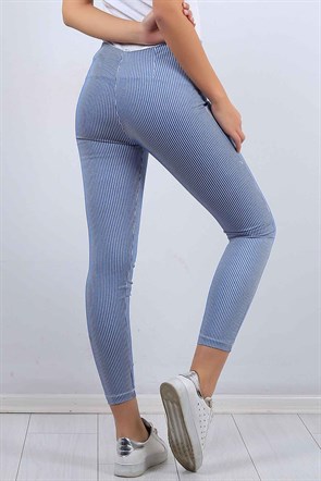 Çizgi Desen Mavi Bayan Pantolon Modeli 8951B