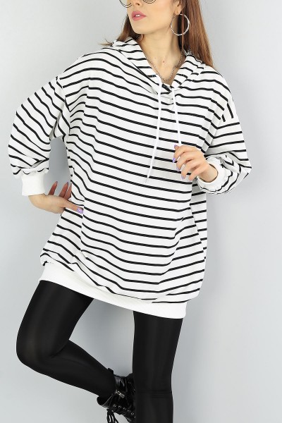 Çizgili Kapüşonlu Bayan Sweat Tunik 55559