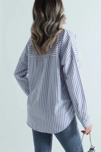 Çizgili Poplin Kadın Gömlek 497121