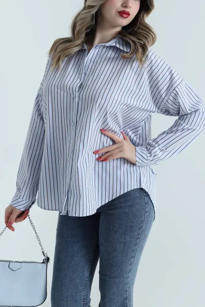 Çizgili Poplin Kadın Gömlek 497121