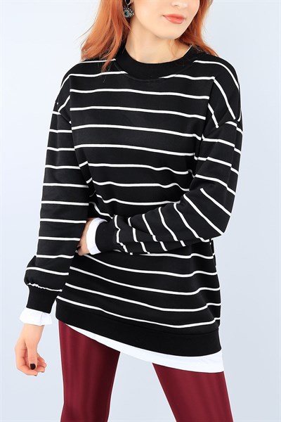 Çizgili Şardonlu Siyah Bayan Sweat 38426