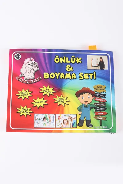Çocuk Boyama Önlüğü Ve Fatih 12'li Keçeli Kalem Seti Öğretici Kolay Temizlenebilir Yıkanabilir 413830