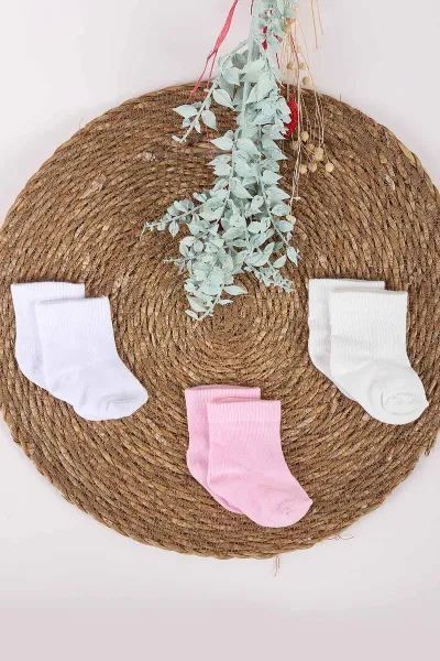 Çoklu Renk (0-1 Yaş)Karışık Desenli Kız Bebek  3'lü Çorap Set 452428
