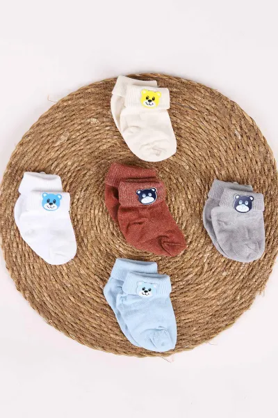 Çoklu Renk (0-12 Ay) Ayıcık Figürlü 5'li Erkek Bebek Çorap 471649