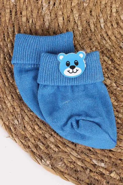 Çoklu Renk (0-12 Ay) Ayıcık Nakışlı 4'lü Erkek Bebek Çorap 468544