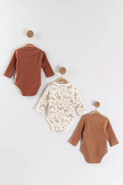 Çoklu Renk (0-6 Ay) Baskılı Fitilli Kumaş 3'Lü Kız Bebek Zıbın 469157