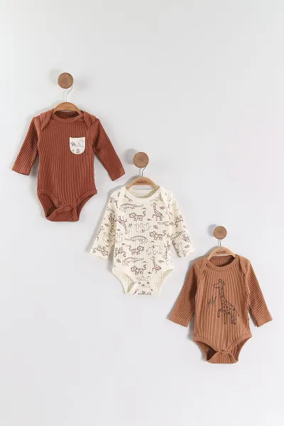Çoklu Renk (0-6 Ay) Baskılı Fitilli Kumaş 3'Lü Kız Bebek Zıbın 469157