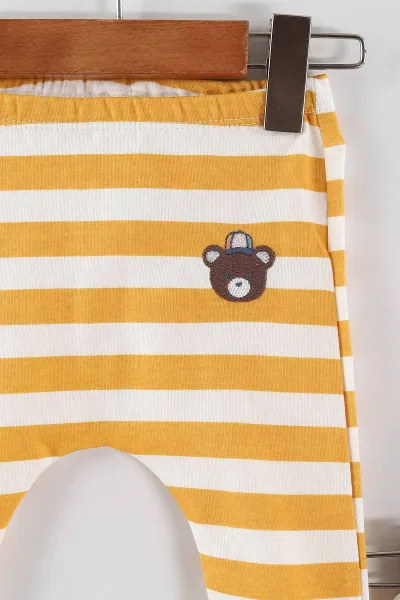 Çoklu Renk (0-6 Ay) Baskılı Patikli Erkek Bebek 3'lü Pijama Alt 469246