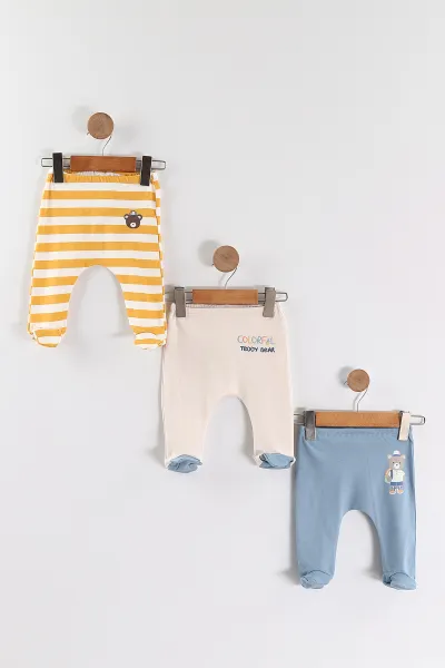 Çoklu Renk (0-6 Ay) Baskılı Patikli Erkek Bebek 3'lü Pijama Alt 469246