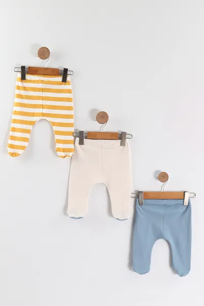 Çoklu Renk (0-6 Ay) Baskılı Patikli Erkek Bebek 3'lü Pijama Alt 469246