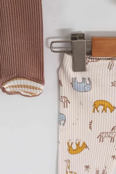 Çoklu Renk (0-6 Ay) Fitilli Kumaş Baskılı Patikli Erkek Bebek 3'lü Pijama Alt 468652