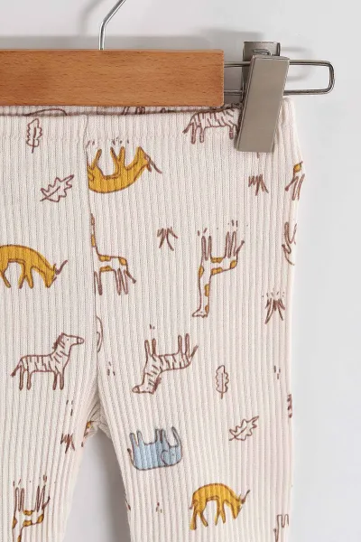 Çoklu Renk (0-6 Ay) Fitilli Kumaş Baskılı Patikli Erkek Bebek 3'lü Pijama Alt 468652