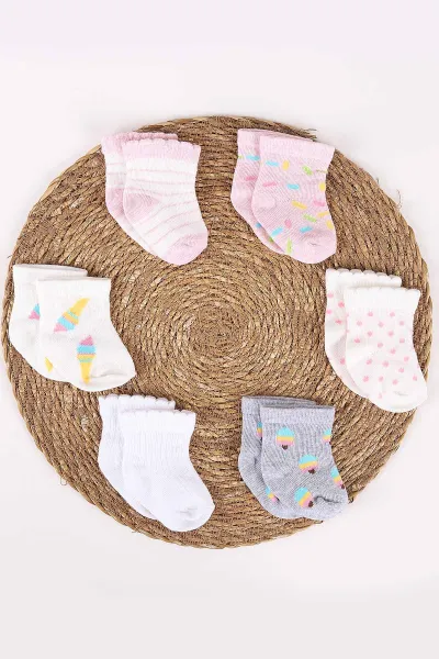 Çoklu Renk (0-6 Ay) Karışık Desenli 6'lı Kız Bebek Çorap 467517