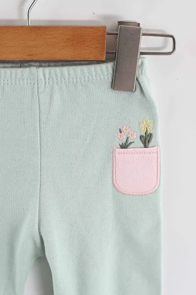 Çoklu Renk (0-6 Ay) Ördek Desenli Çorap Detaylı Kız Bebek 3'lü Pijama Alt 468656