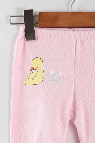 Çoklu Renk (0-6 Ay) Ördek Desenli Çorap Detaylı Kız Bebek 3'lü Pijama Alt 468656