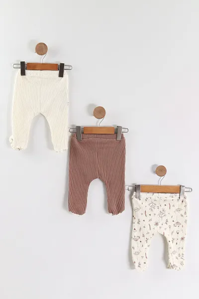 Çoklu Renk (0-6 Ay)Çiçekli Kelebek Nakışlı  Fitilli Patikli Kız Bebek 3'lü Pijama Alt 469251