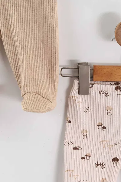 Çoklu Renk (0-6 Ay)Mantar Desenli Baskılı  Fitilli Patikli Erkek Bebek 3'lü Pijama Alt 469249