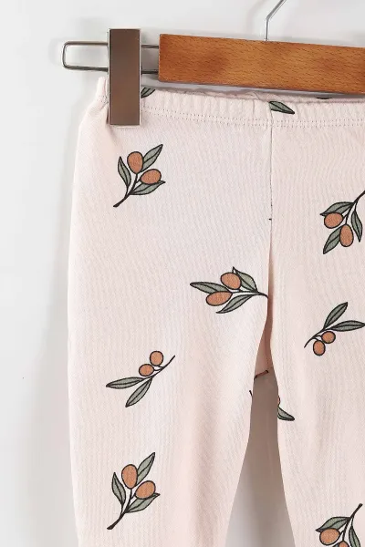 Çoklu Renk (0-6 Ay)Zeytin Desenli Patikli Kız Bebek 3'lü Pijama Alt 469252