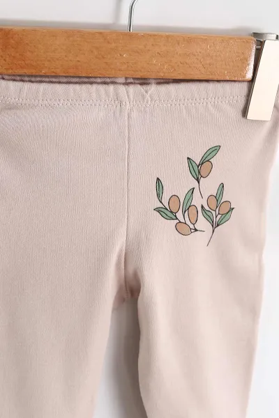 Çoklu Renk (0-6 Ay)Zeytin Desenli Patikli Kız Bebek 3'lü Pijama Alt 469252