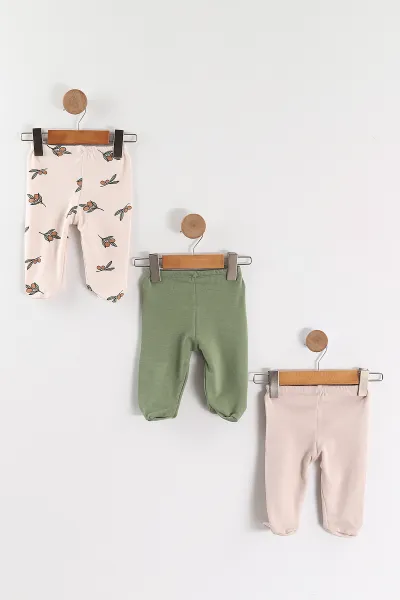 Çoklu Renk (0-6 Ay)Zeytin Desenli Patikli Kız Bebek 3'lü Pijama Alt 469252